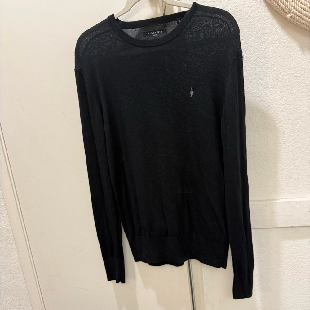 All Saints black sweater large wool blend crewneck
